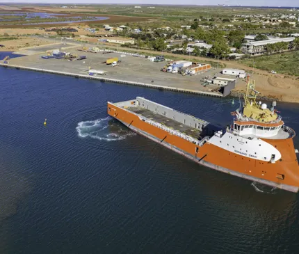 Onslow Marine Support Base Aerial View Of Orange Ship Docking Base