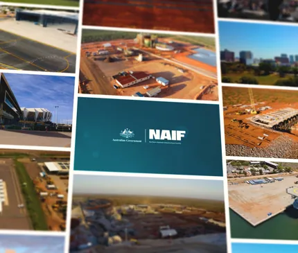 Grid of projects that NAIF has funded and NAIF Logo in the middle
