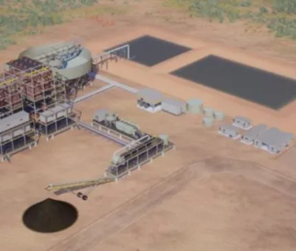 Aerial render of Strandline Resources Coburn Mineral Sands project and infrastructure